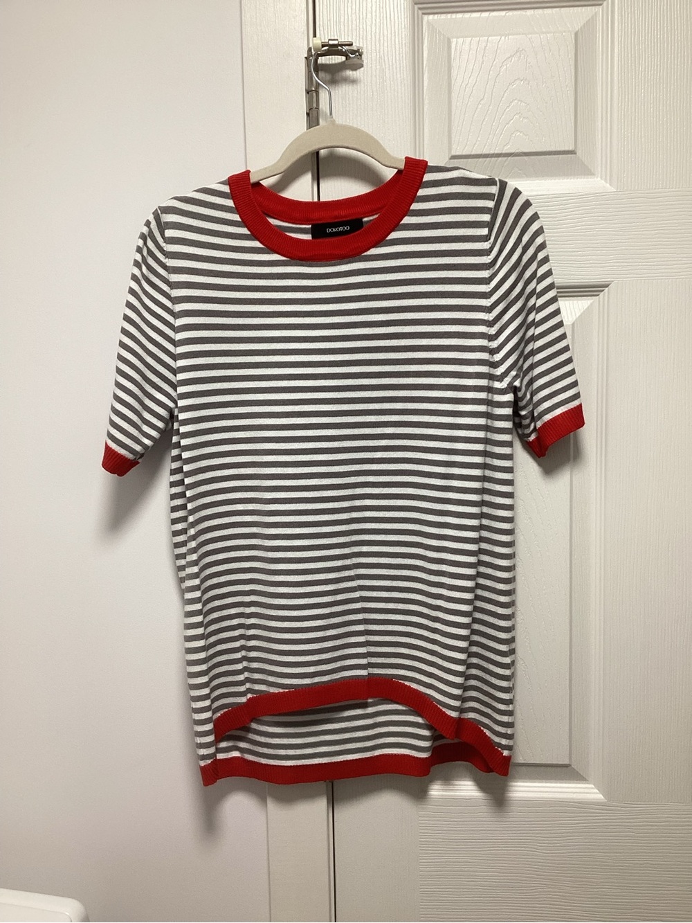 Striped Short-Sleeve Top with Red Trim - Dokotoo Brand